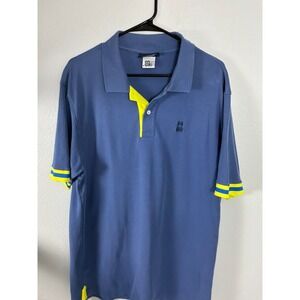 Psycho Bunny Polo Shirt Mens Large Blue Yellow Trim Short Sleeve
